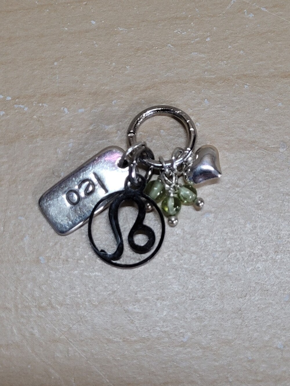 Sterling Silver/Stainless Steel August Zodiac Leo Peridot Heart Charm Cluster